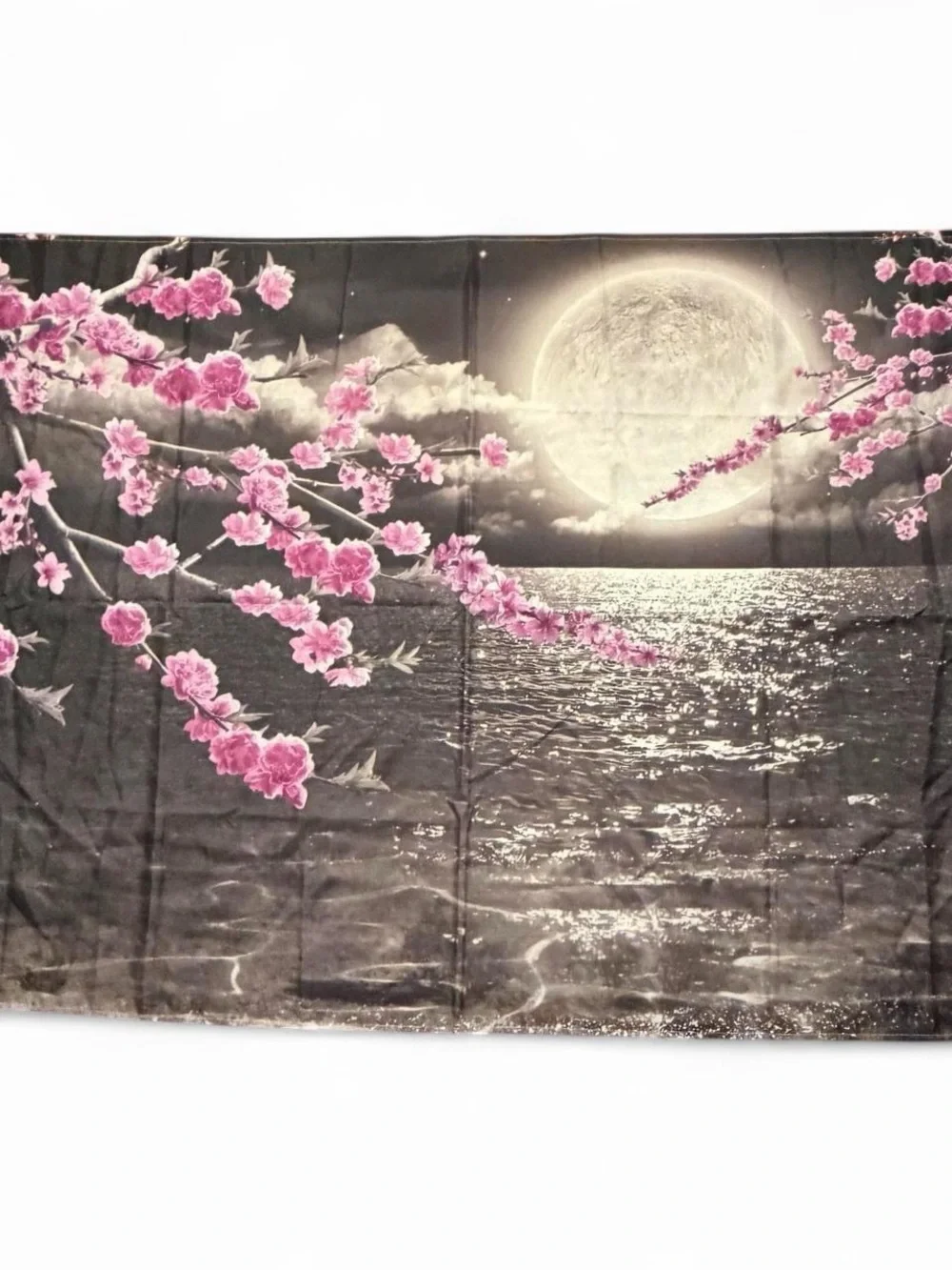 Cherry blossom moonlight seascape tapestry
